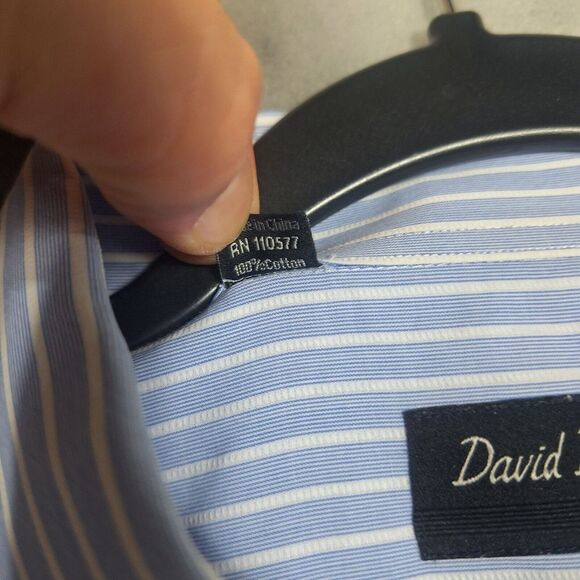 David Donahue Shirt Mens 18-34/35 Blue White Striped Button Up long sleeve - Picture 3 of 6